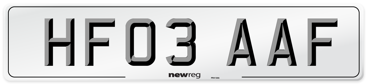 HF03 AAF Number Plate from New Reg